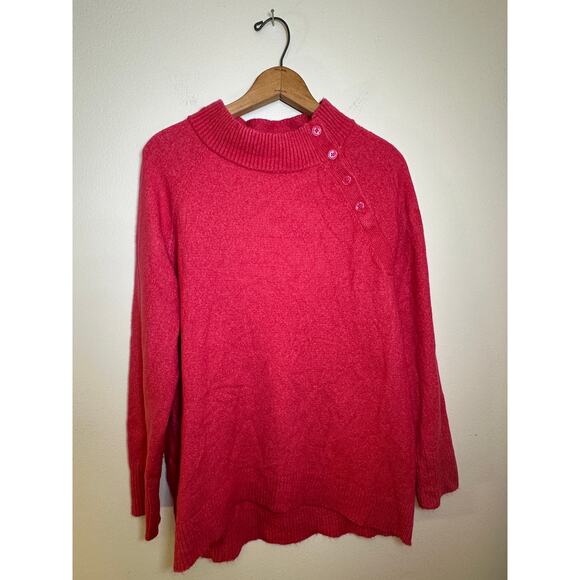 NWT Talbots Mock Neck Button Up Sweater - Hot Pink - Size Medium - Picture 1 of 5